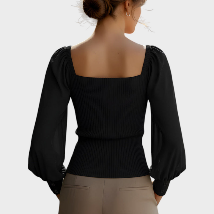Farrah | Loose Knit Top with Satin Balloon Sleeves