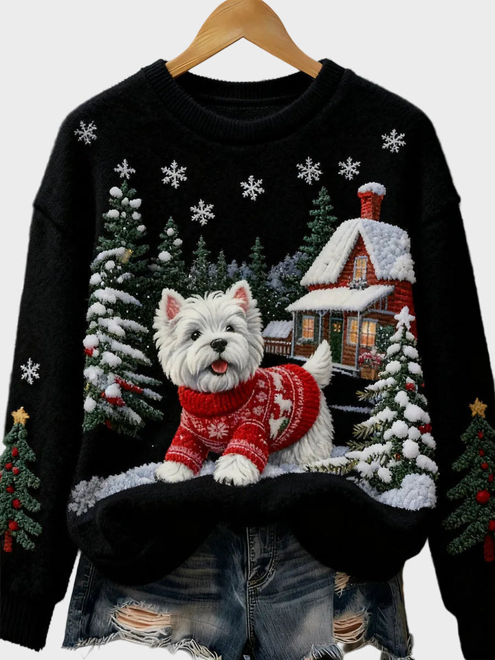 Wyla | Women's Retro Flannel Top with Christmas Artistic Animal Print - Casual