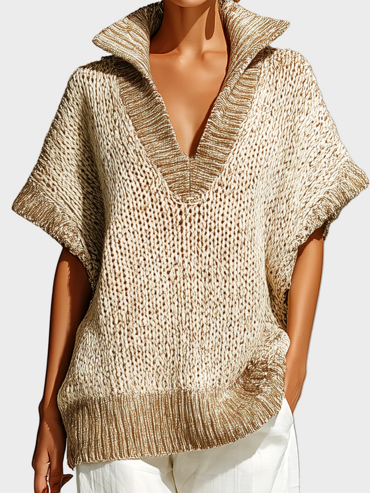 Fiona | Fashion Casual Beige Stand-Collar Colorblock Loose Sleeveless Knit Vest