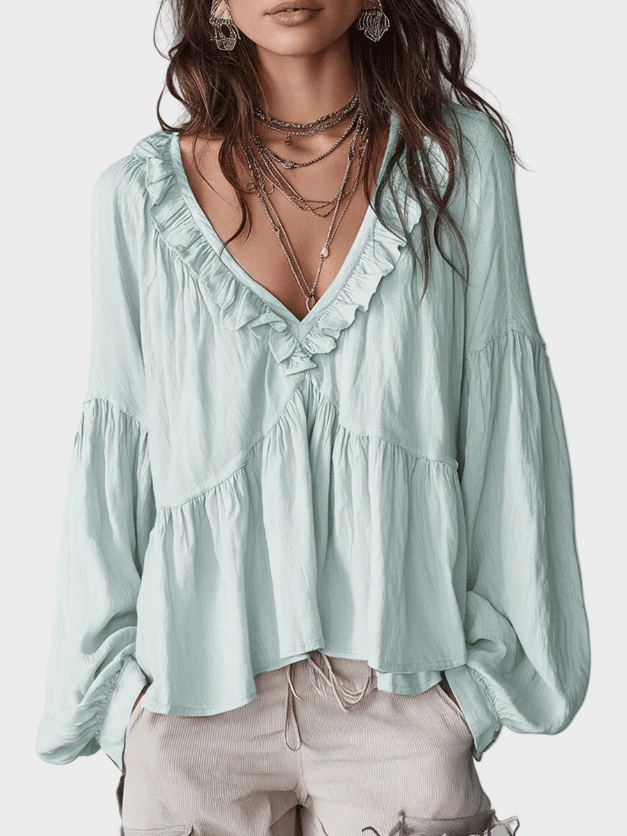 Airy Vintage-Inspired Ruffle Soft Ruffle Bohemian Blouse
