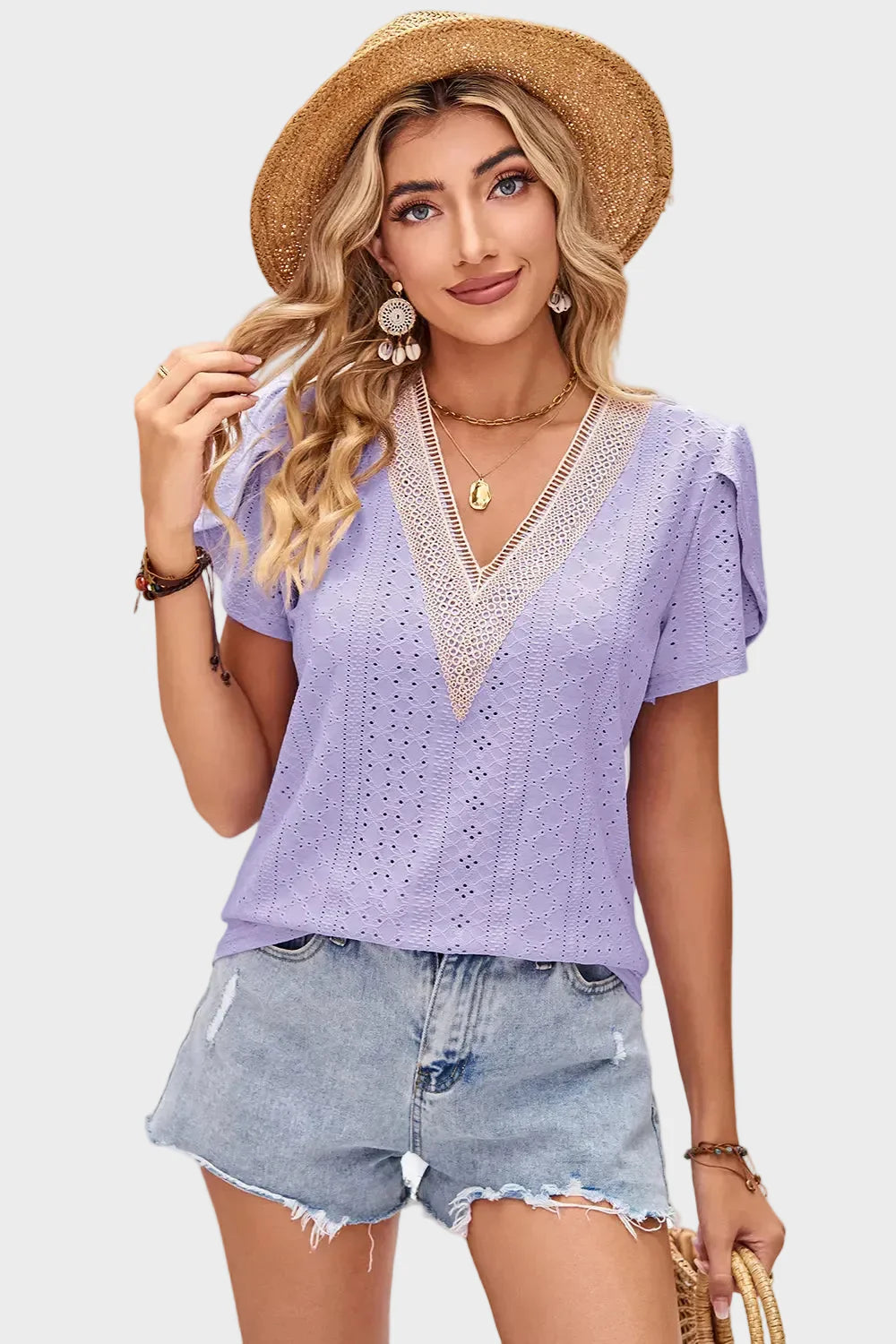 V-neck lace T-shirt top