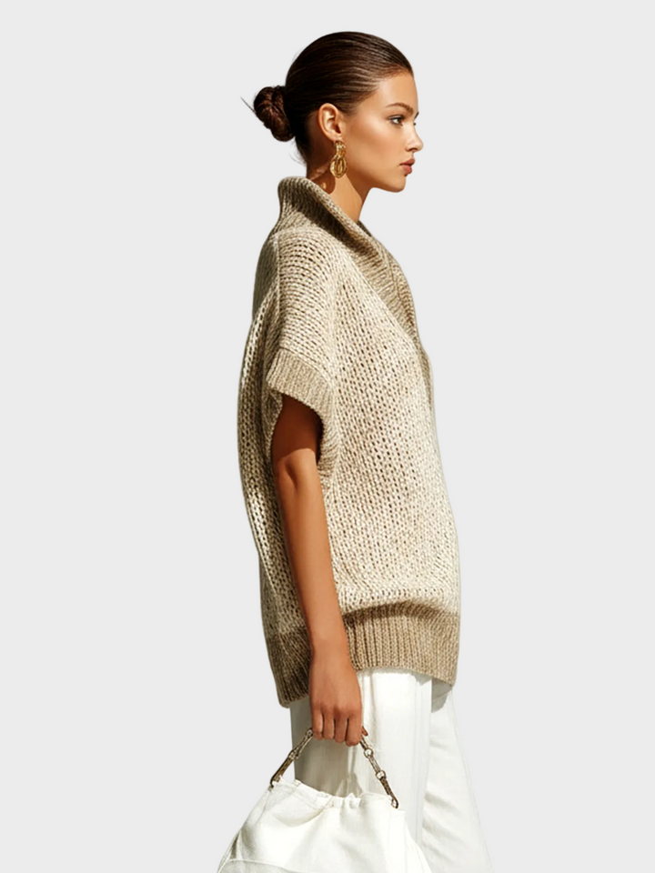 Fiona | Fashion Casual Beige Stand-Collar Colorblock Loose Sleeveless Knit Vest