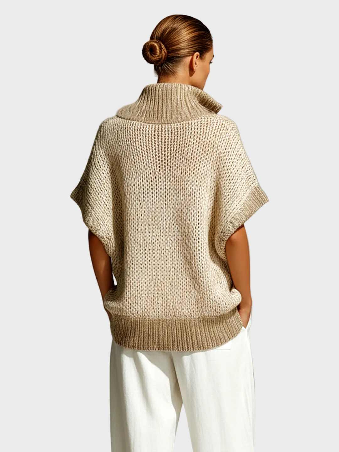 Fiona | Fashion Casual Beige Stand-Collar Colorblock Loose Sleeveless Knit Vest