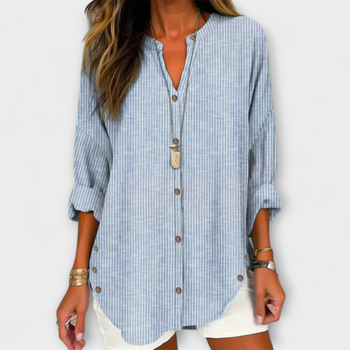 Lucida – V-neck top, elegant and classic stripe design