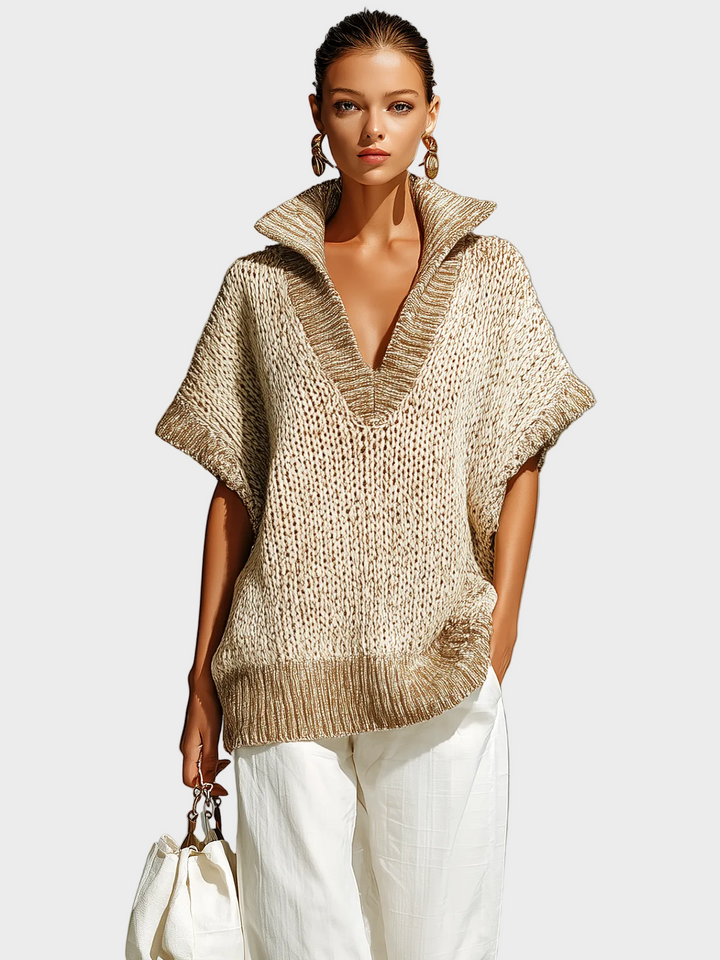 Fiona | Fashion Casual Beige Stand-Collar Colorblock Loose Sleeveless Knit Vest