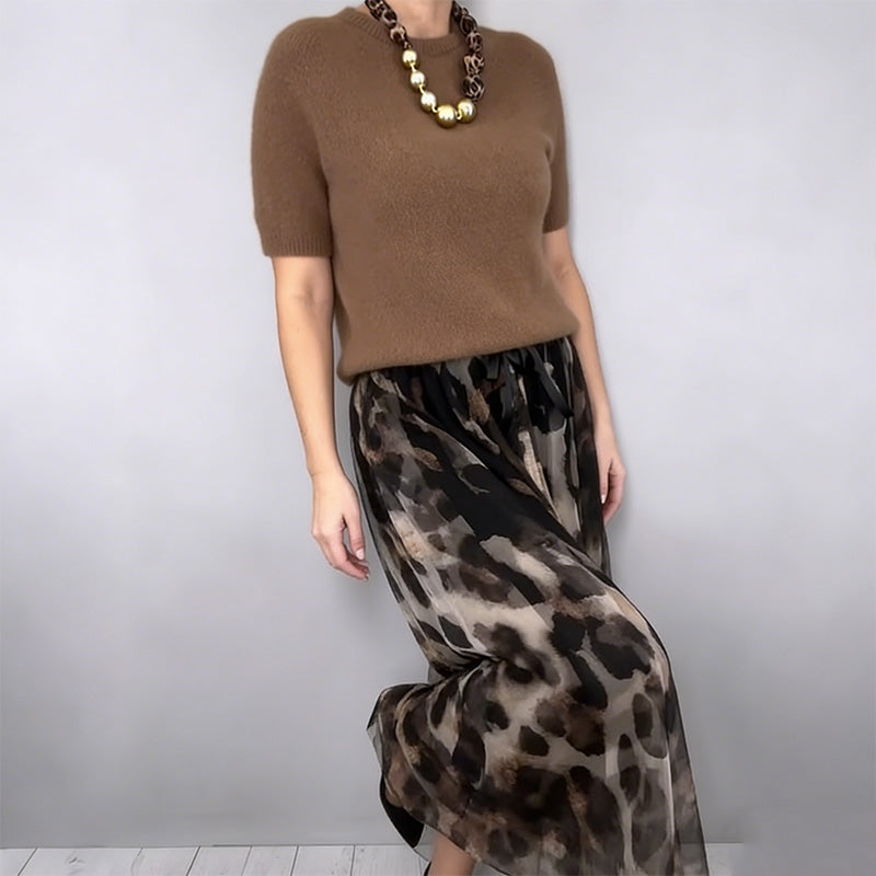 Velessa | Leopard Flowy Skirt and Sweater Set