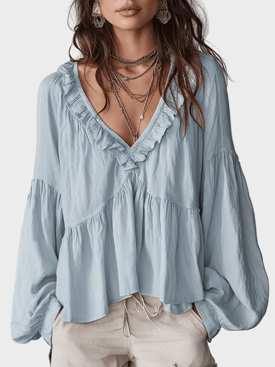 Airy Vintage-Inspired Ruffle Soft Ruffle Bohemian Blouse