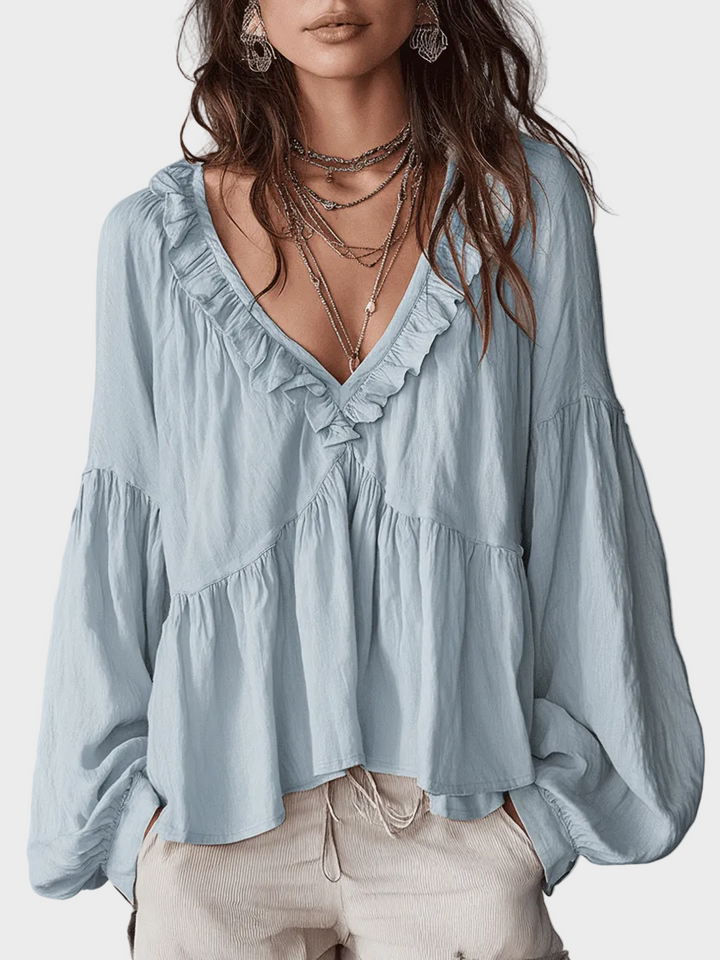 Airy Vintage-Inspired Ruffle Soft Ruffle Bohemian Blouse