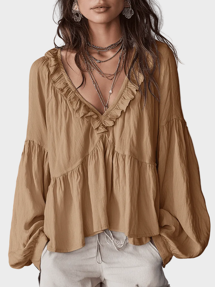 Airy Vintage-Inspired Ruffle Soft Ruffle Bohemian Blouse