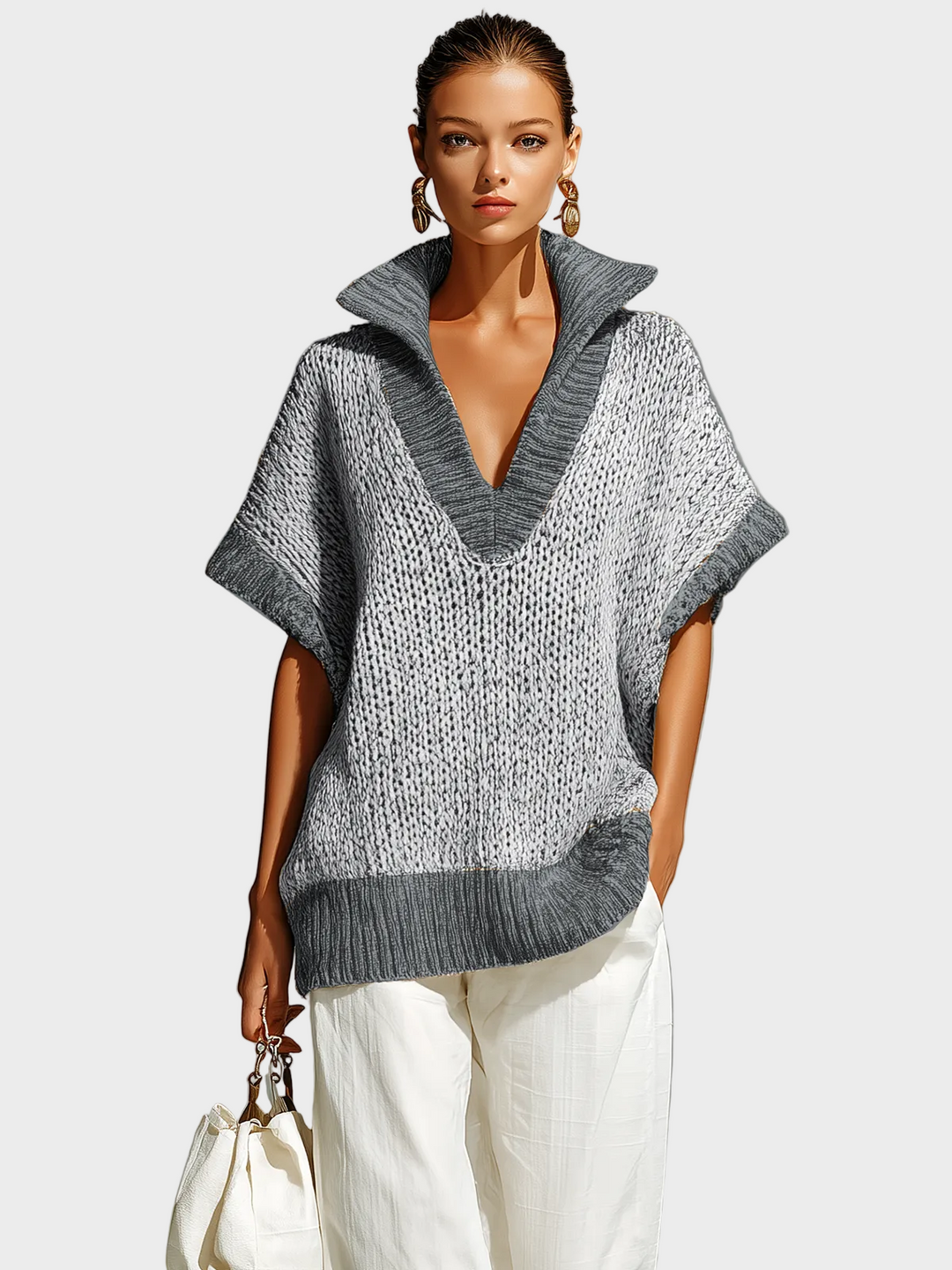 Fiona | Fashion Casual Beige Stand-Collar Colorblock Loose Sleeveless Knit Vest