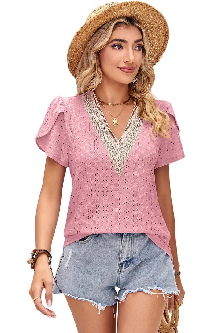 V-neck lace T-shirt top