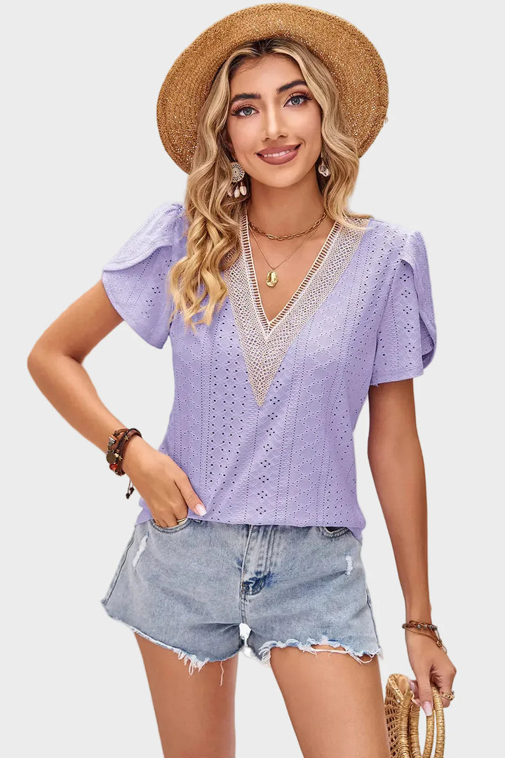 V-neck lace T-shirt top