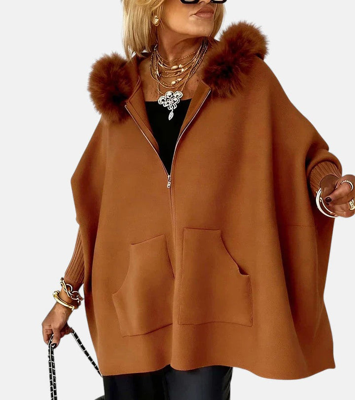 Minerva – Casual Hooded Coat with Fur Collar