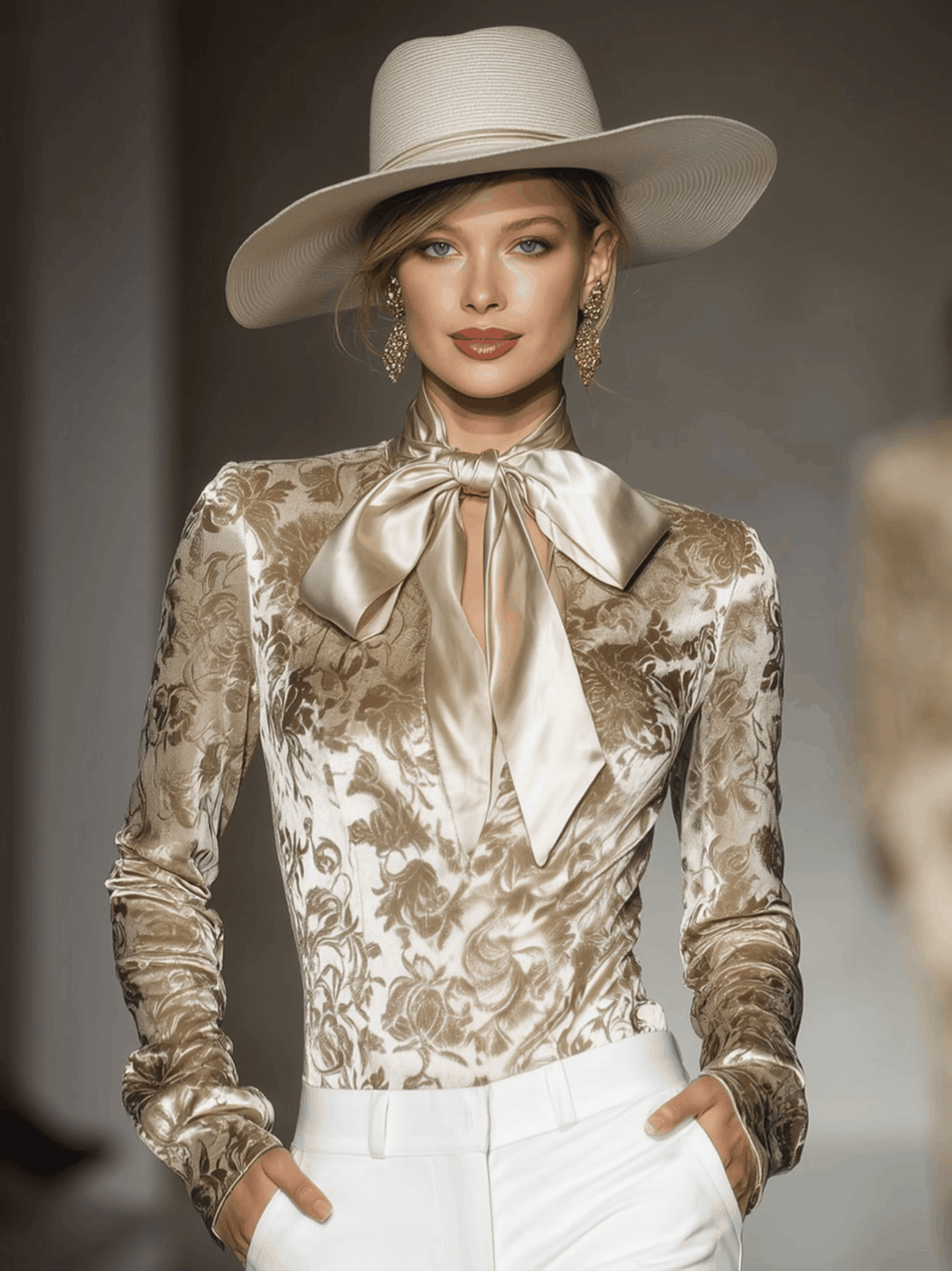 Rachel - Elegant and sophisticated velvet printed shirt in champagne color