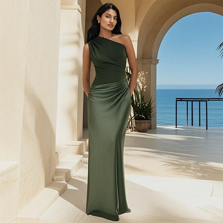 Sharon | One-Shoulder Satin Maxi Dress