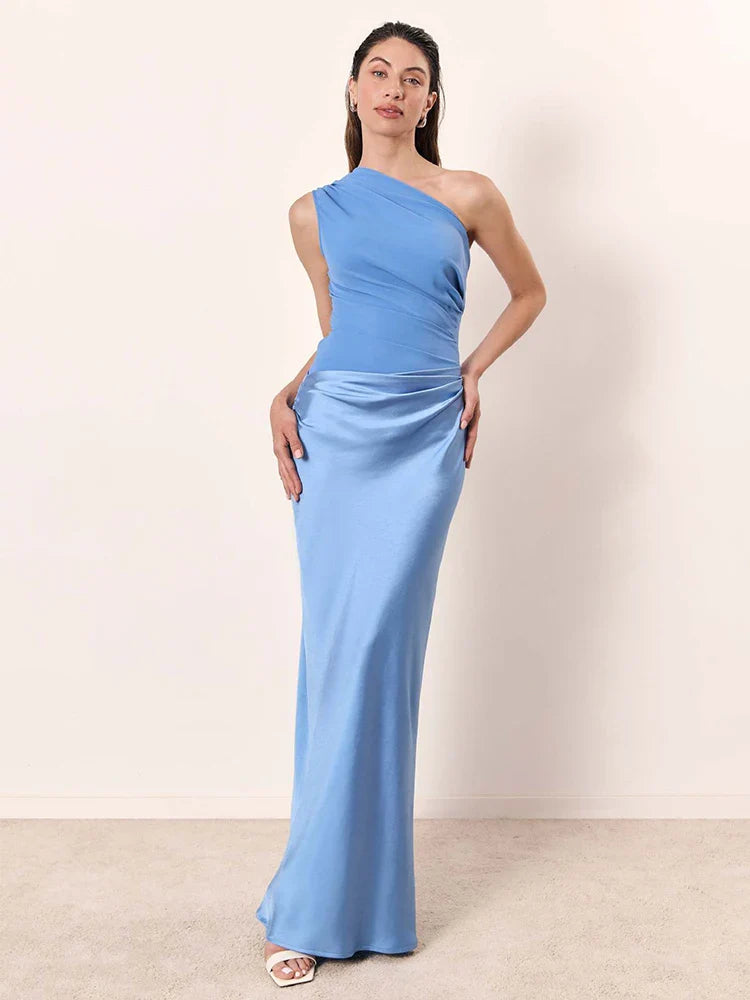 Sharon | One-Shoulder Satin Maxi Dress