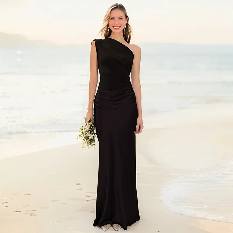Sharon | One-Shoulder Satin Maxi Dress