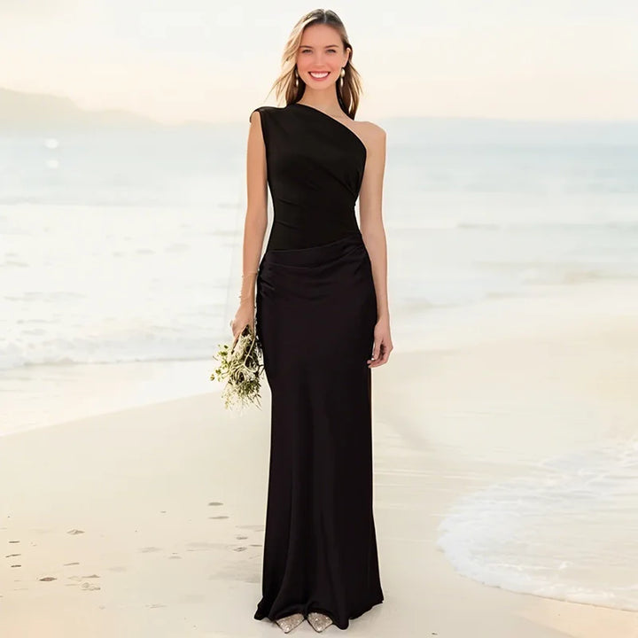 Sharon | One-Shoulder Satin Maxi Dress