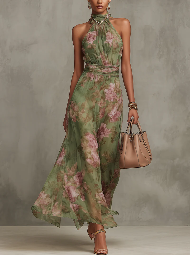 Savannah | Elegant Floral Halter Dress