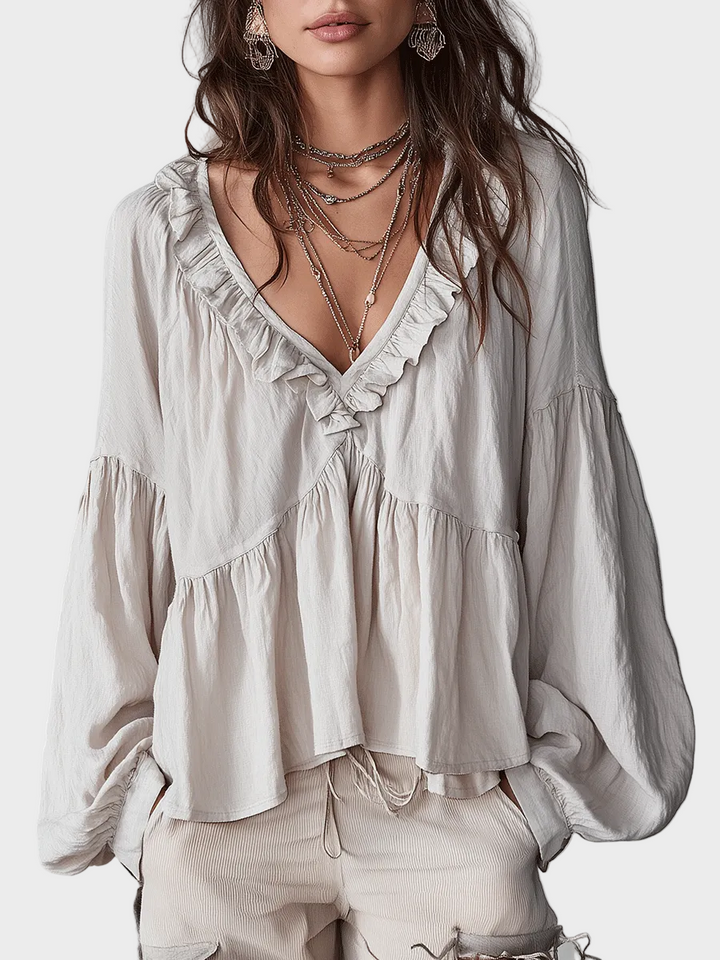 Airy Vintage-Inspired Ruffle Soft Ruffle Bohemian Blouse