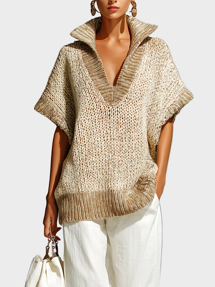 Fiona | Fashion Casual Beige Stand-Collar Colorblock Loose Sleeveless Knit Vest