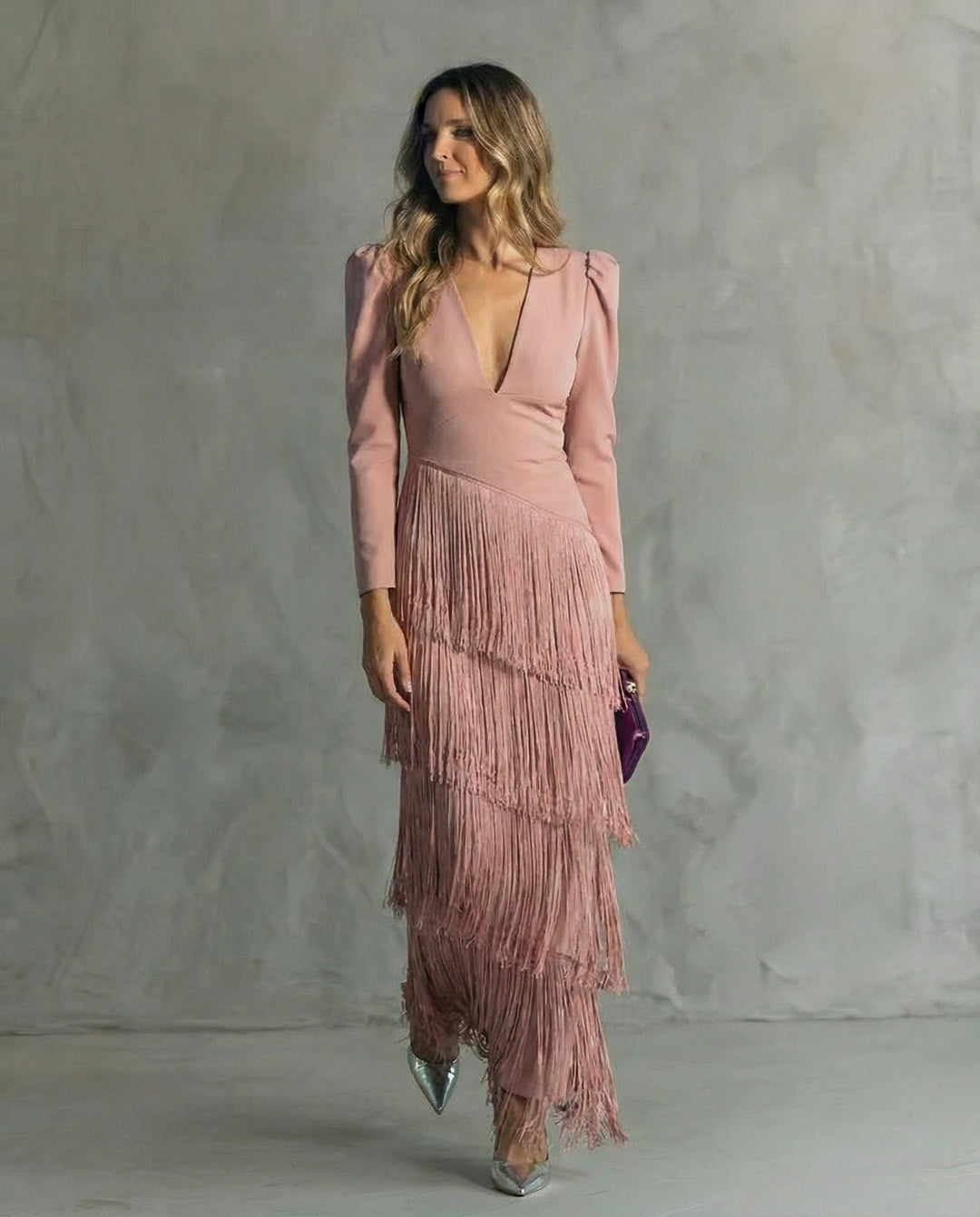 Lynda | Elegant Dress with Fringe Sleeves