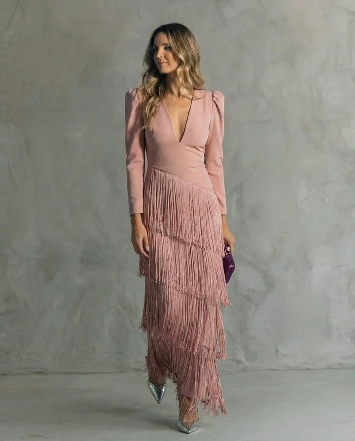 Lynda | Elegant Dress with Fringe Sleeves