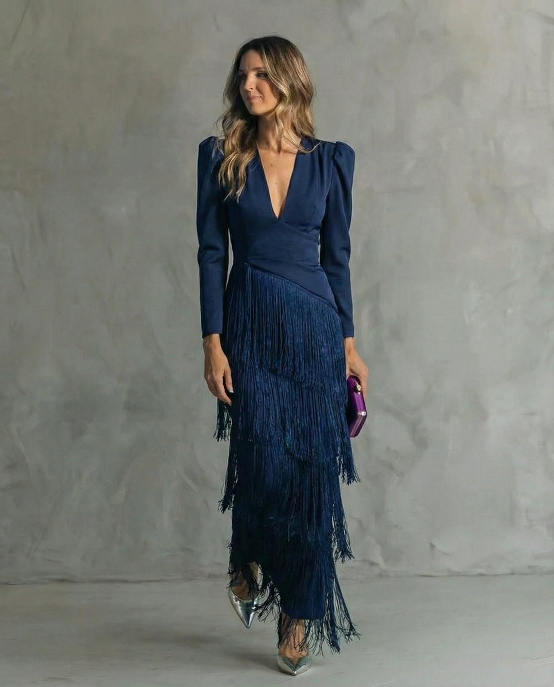 Lynda | Elegant Dress with Fringe Sleeves