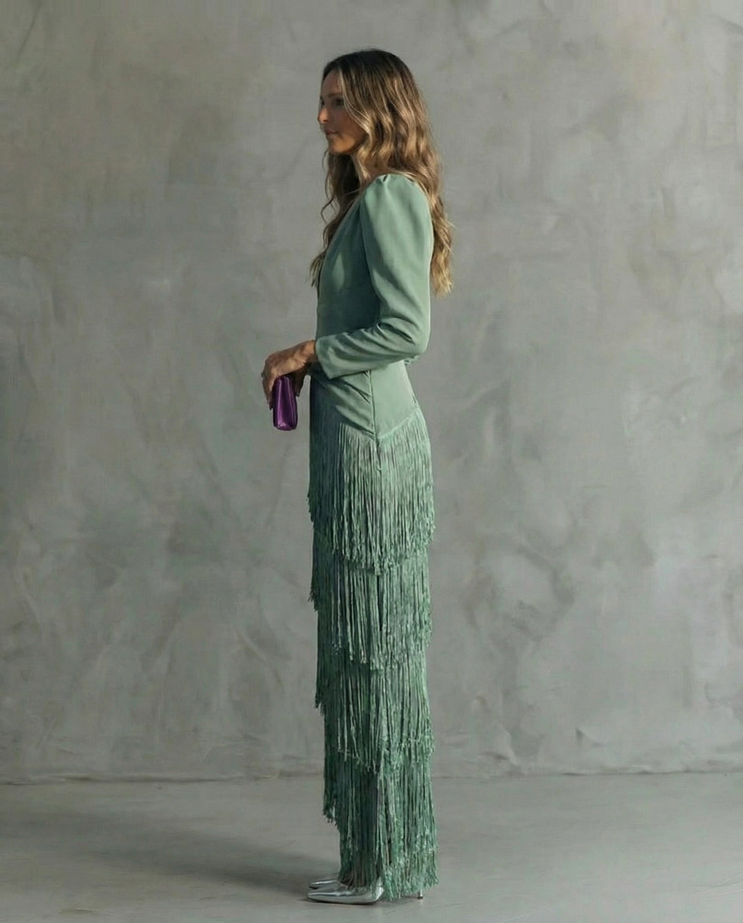 Lynda | Elegant Dress with Fringe Sleeves