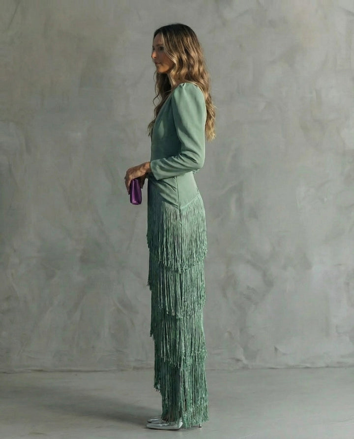 Lynda | Elegant Dress with Fringe Sleeves