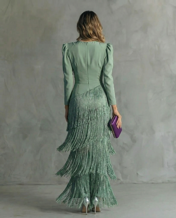 Lynda | Elegant Dress with Fringe Sleeves