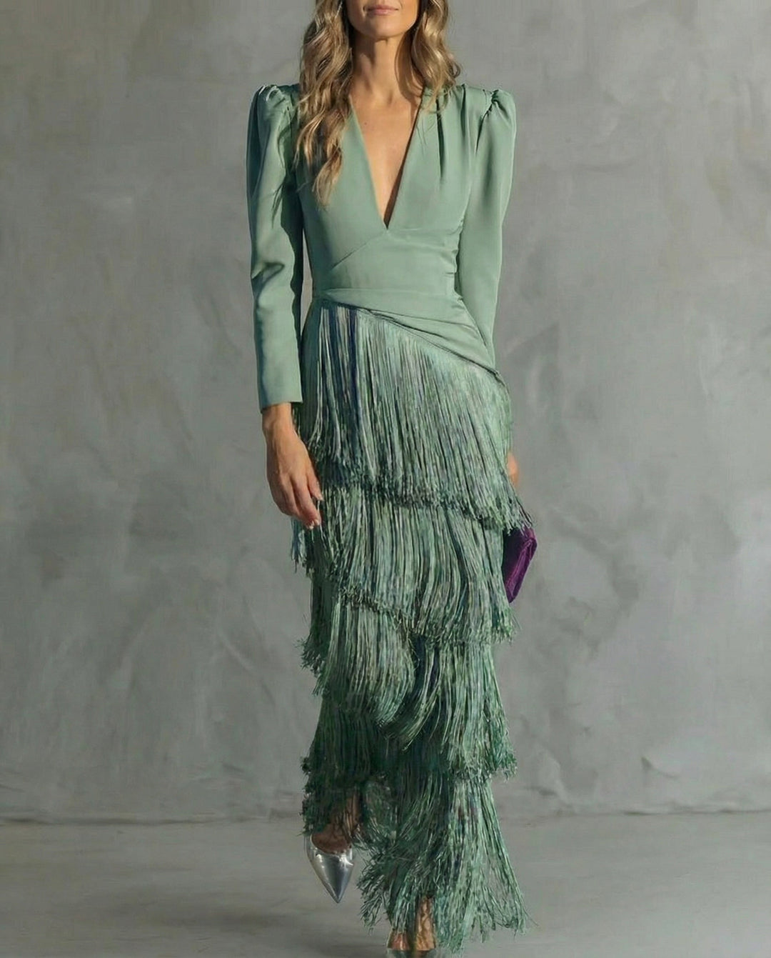 Lynda | Elegant Dress with Fringe Sleeves