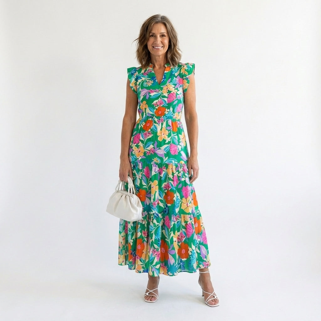 Lila | Floral V-Neck Tiered Maxi Dress