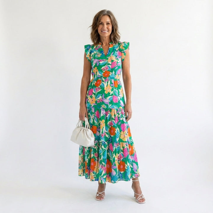 Lila | Floral V-Neck Tiered Maxi Dress