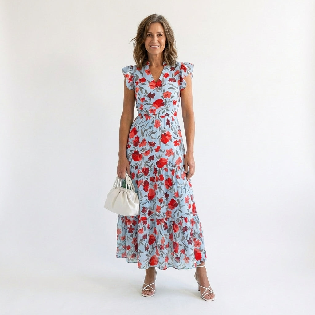Lila | Floral V-Neck Tiered Maxi Dress