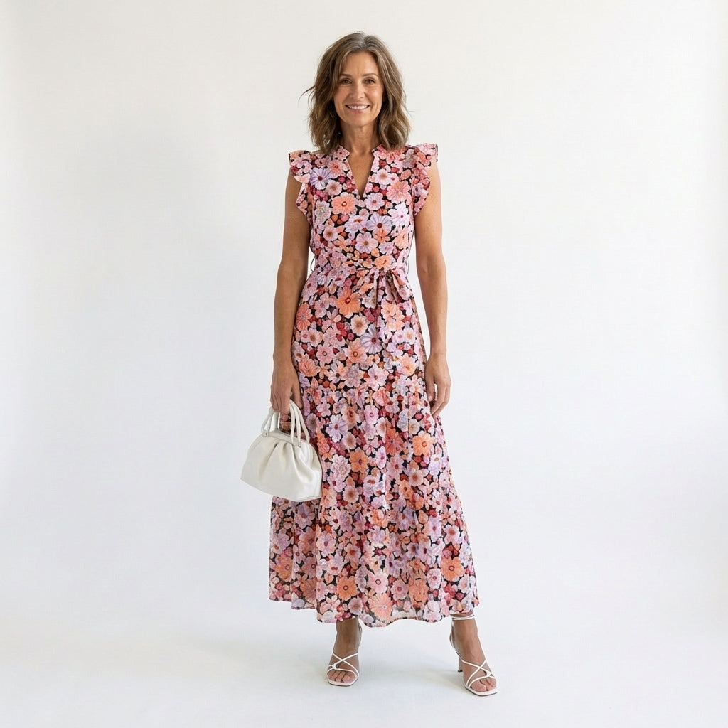 Lila | Floral V-Neck Tiered Maxi Dress
