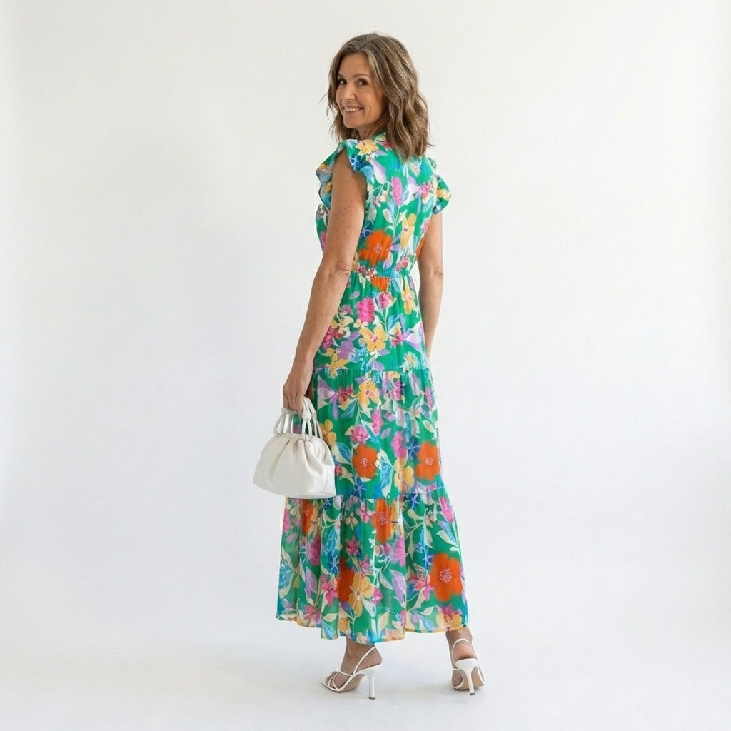 Lila | Floral V-Neck Tiered Maxi Dress