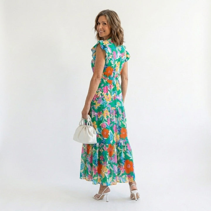 Lila | Floral V-Neck Tiered Maxi Dress