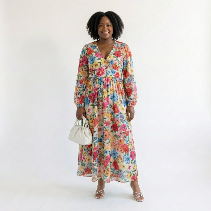 Lila | Floral V-Neck Tiered Maxi Dress