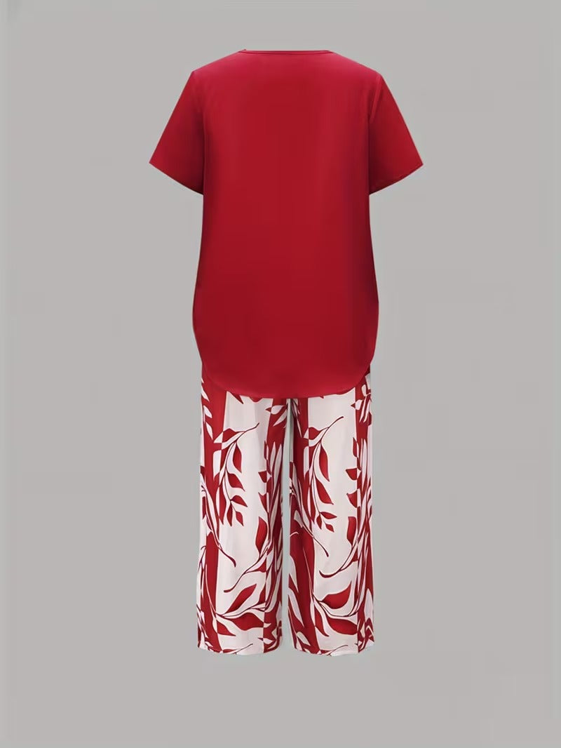 Arvessa | Casual Leaf Print Two Piece Set