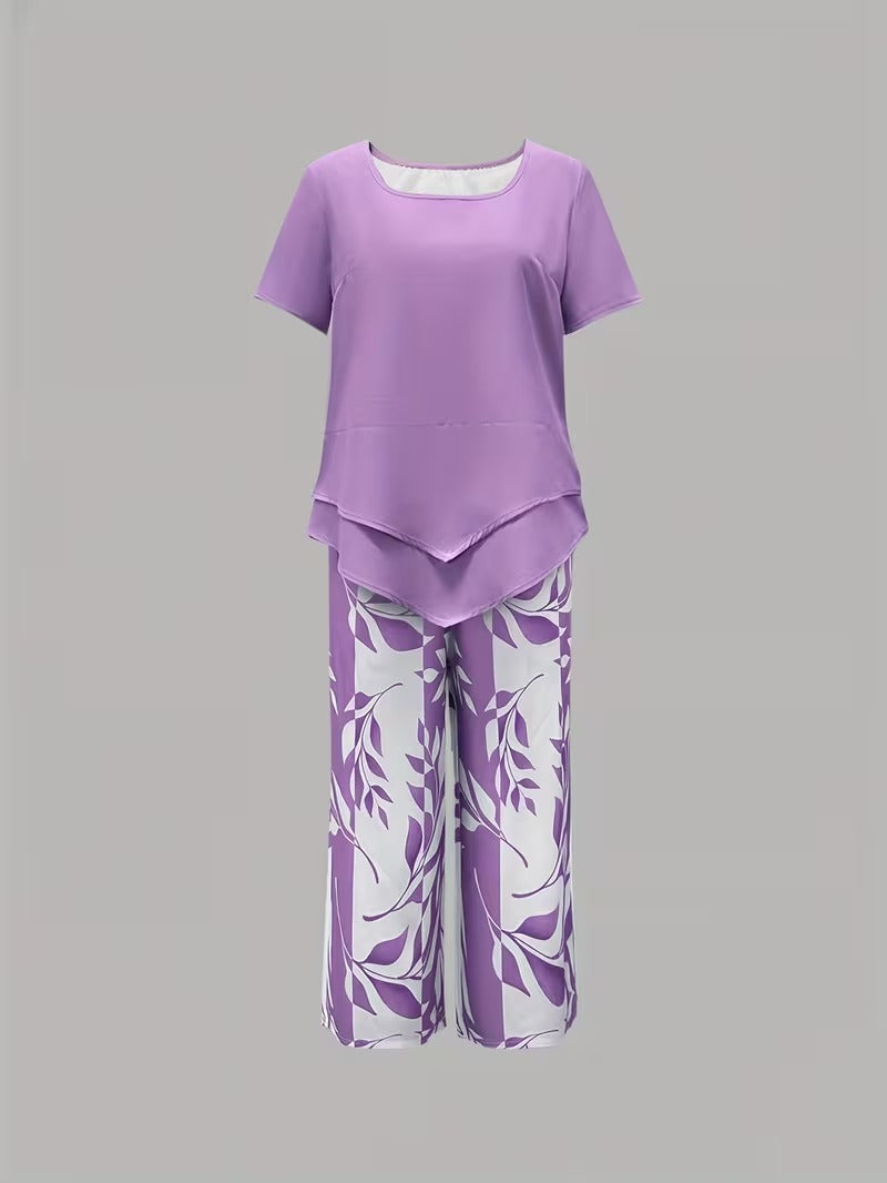 Arvessa | Casual Leaf Print Two Piece Set