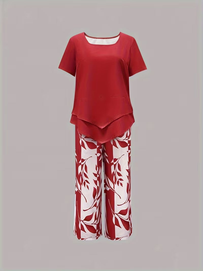 Arvessa | Casual Leaf Print Two Piece Set