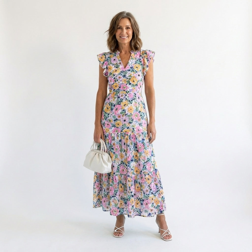 Lila | Floral V-Neck Tiered Maxi Dress