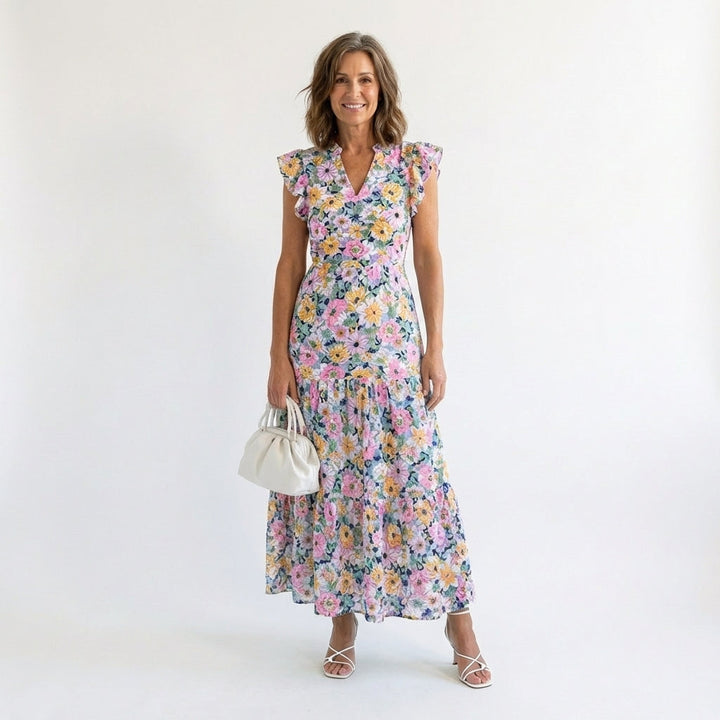 Lila | Floral V-Neck Tiered Maxi Dress