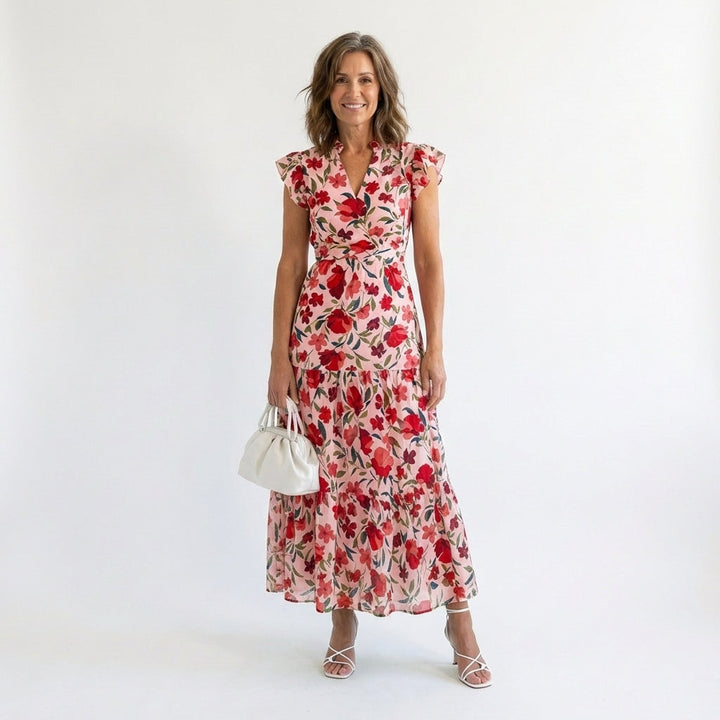 Lila | Floral V-Neck Tiered Maxi Dress