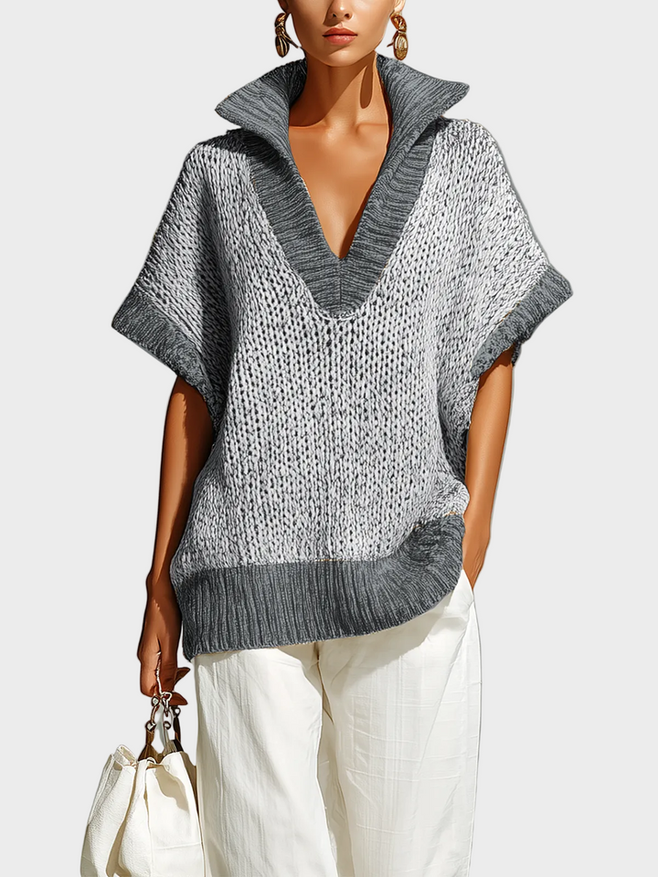 Fiona | Fashion Casual Beige Stand-Collar Colorblock Loose Sleeveless Knit Vest