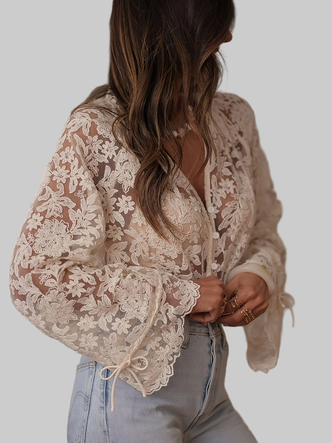 Elegant Floral Embroidered V-Neck Blouse